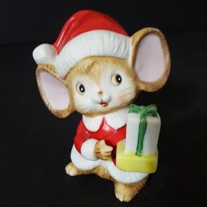 Vtg. HOMCO Christmas Gift Giving Porcelain Mouse